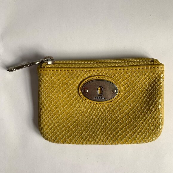 Fossil Yellow Green Leather Snake Embossed Coin Pouch Wallet - Picture 2 of 7